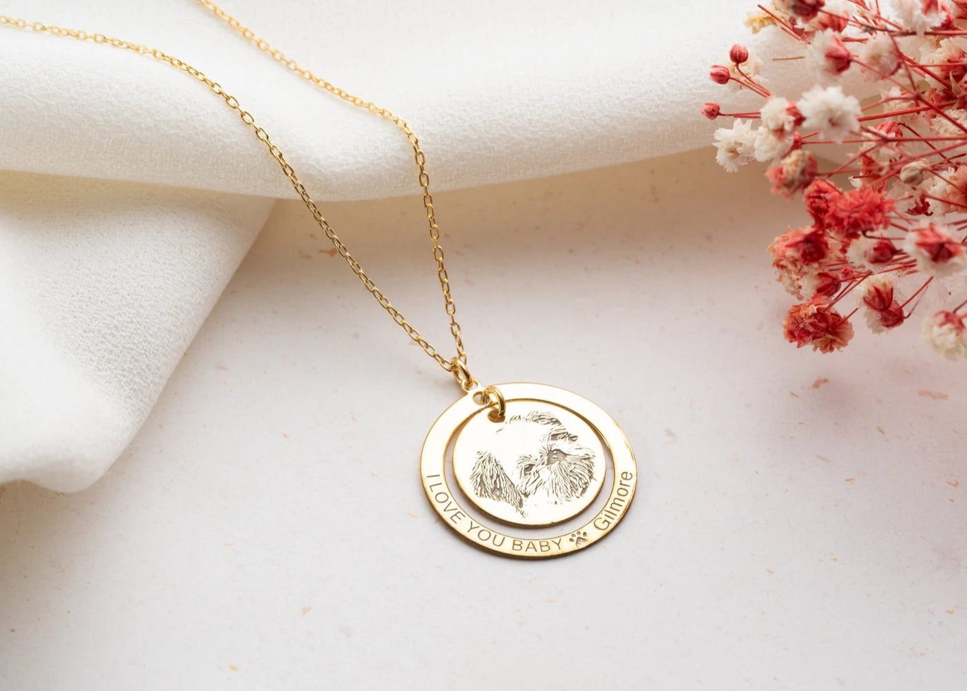 Double Ring Pet Portrait Necklace